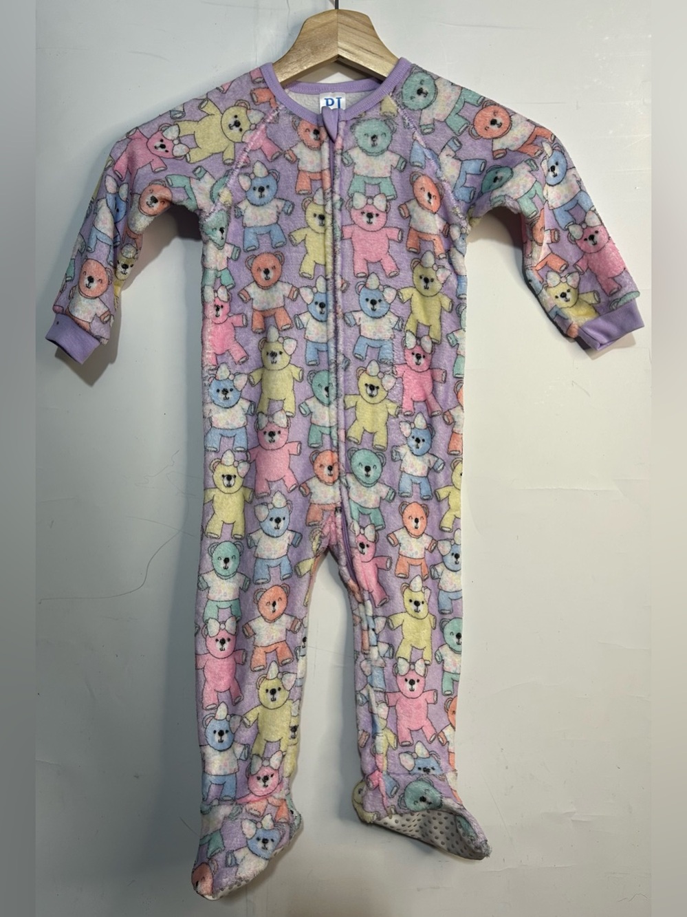 5 for $25🔥PJ Palace Multi-Color Teddy Bear Fleece Footie Jumpsuit Pajama 18-24M
